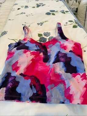 Zyia Bright Pink & Blue Print Tank Top with built in bra removable pads size L